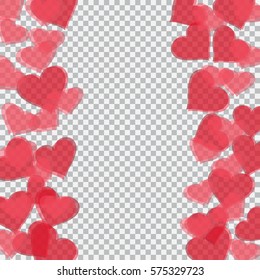 Red translucent heart located on both sides. Checker background. Valentine's Day. Vector illustration