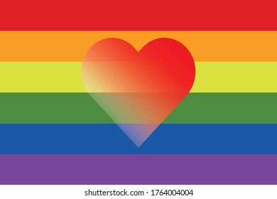 
red translucent heart on LGBT flag background