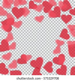 Red translucent hearts arranged in a circle. Checker background. Valentine's Day. Vector illustration