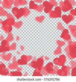 Red translucent hearts arranged in a circle. Checker background for drawings in honor of Valentine's Day. Vector illustration