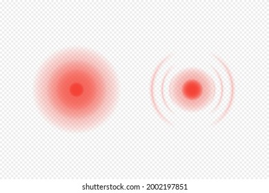 Red transparent circles to indicate the area of pain on the human body. Vector overlay elements, templates. Objects on an isolated background.