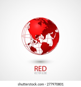 Red transparent globe isolated in white background. Vector icon