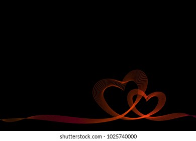 Red transparent gradient Hearts on the black background