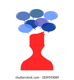 red transparent man icon and buble various colors blue on it