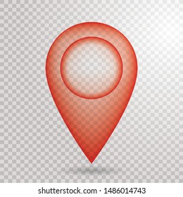 red transparent map pointer with transparent shadow, vector illustration