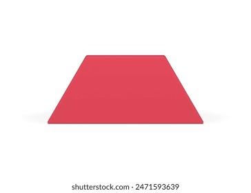 Red trapezoid vertical wall minimalist geometric base foundation 3d decor element realistic vector illustration. Premium four side basic architectural platform math display construction presentation