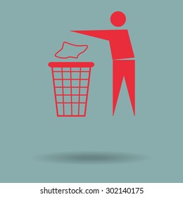 Red Trash bin or trash can with human figure symbol in vector