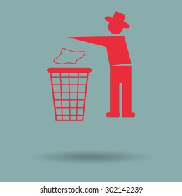 Red Trash bin or trash can with human figure symbol in vector 
