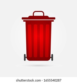Red trash can icon flat design. Waste recycling. Environmental protection. Iron and metal products. Vector design
