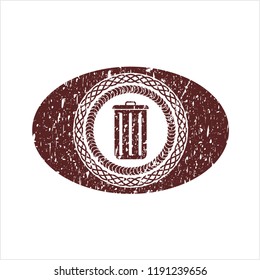 Red trash can icon inside grunge style stamp