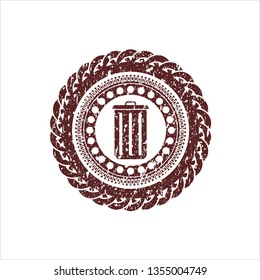 Red trash can icon inside distressed grunge seal