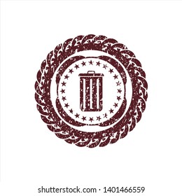 Red trash can icon inside distressed with rubber seal texture