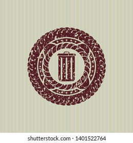 Red trash can icon inside distress rubber grunge seal