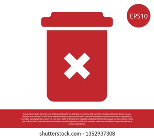 Red Trash Can Icon Isolated On White Background. Delete Icon. Garbage Bin Sign. Recycle Basket Icon. Office Trash Icon. Vector Illustration