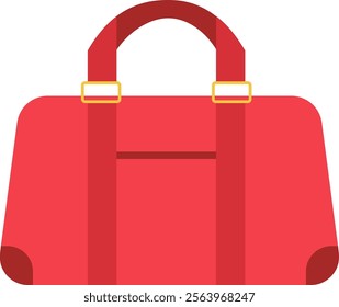 Red travel bag laying flat with gold buckles and curved handle, perfect for weekend getaways or business trips, offering ample space and stylish design