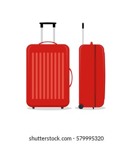 Red travel bags or suitcases. Isolated on white. Vector illustration.