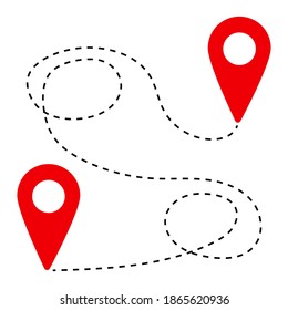 Red travel mark and dotted line on white background, sign for design, vector illustration