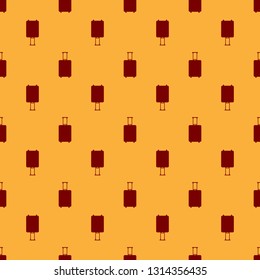 Red Travel suitcase icon isolated seamless pattern on brown background. Traveling baggage sign. Travel luggage icon. Flat design. Vector Illustration