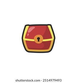 red treasure box in outline flat vector design.