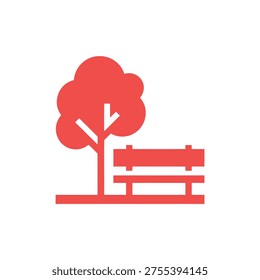 Red tree and bench symbol park