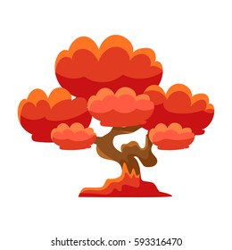 Red Tree Bonsai Miniature Traditional Japanese Garden Landscape Element Vector Illustration