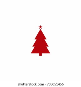 Red Tree Christmas Icon Logo Vector with White Background