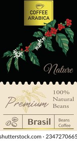 granos de café de árbol rojo del vector de color para pegatinas de etiquetas de embalaje, afiche, folleto, tarjeta, banner, volante, promoción de ilustraciones, marca gráfica.