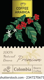 granos de café de árbol rojo del vector de color para pegatinas de etiquetas de embalaje, afiche, folleto, tarjeta, banner, volante, promoción de ilustraciones, marca gráfica.