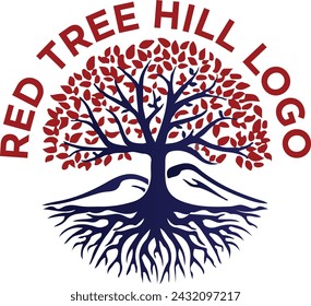 red tree Home Residence Logo Template. Vector illustration of pines tree that incorporate with house picture, it's good for real estate logo, it's try to symbolize residence or real estate.