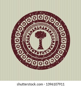 Red tree icon inside distress grunge style stamp