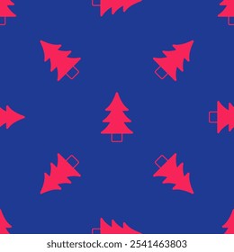 Red Tree icon isolated seamless pattern on blue background. Forest symbol.  Vector