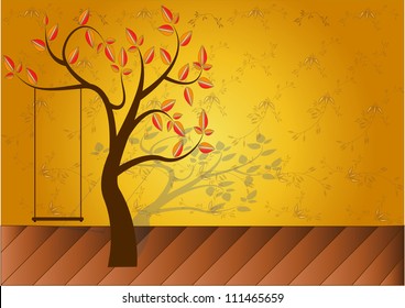red tree silhouette isolated on Gold background, vector