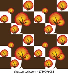 Red trees autumn seamless pattern