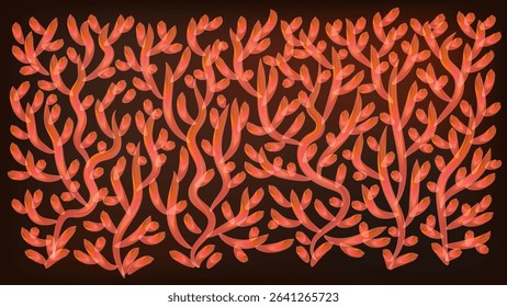 Red Trees, Bushes in Dark Vector Background