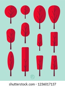 Red trees vector illustration  / Arboles de otoño rojos vector / Arvores vermelhos