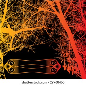 Red trees vector on black sky, vector