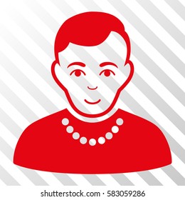 Red Trendy Guy toolbar pictogram. Vector pictogram style is a flat symbol on diagonally hatched transparent background.