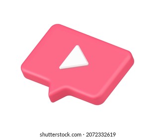 Red trendy video play badge 3d icon vector illustration. Creative cyberspace multimedia content broadcasting social networks information isolated on white. Sticker for watching entertainment