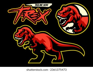 Red T-rex Dinosaur Mascot Logo Illustration
