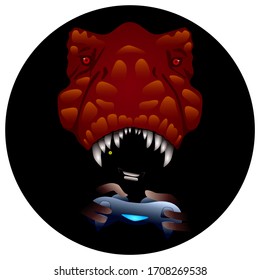 Cabezal rojo T-rex sobre fondo blanco aislado. Máscara de juegos de Dino para tarjeta de regalo, logo de red social, baldosa, portátil, placa infantil. Maleta telefónica o arte de impresión de tela. Ilustración vectorial de estilo plano