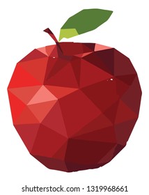 Red triangle apple with leaf on white background