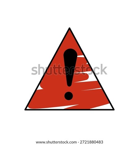 Red triangle with black exclamation point. Warning sign with textured fill. Alert symbol, danger icon. Caution, hazard, attention needed. Simple graphic illustration on white.
