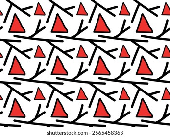 red triangle and branch stick. ornament.  elements. contrast black and   red colors.  Seamless vector pattern for design and decoration. 