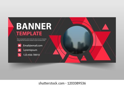 Red triangle business banner template, header cover for website design template. horizontal banner layout