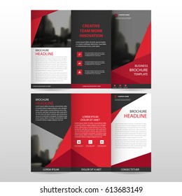 Red triangle business trifold Leaflet Brochure Flyer report template vector minimal flat design set, abstract three fold set