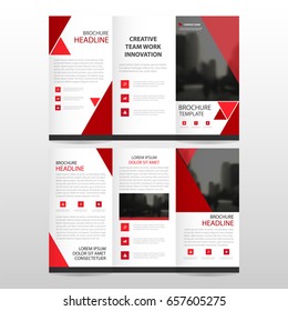 Red triangle business trifold Leaflet Brochure Flyer report template vector minimal flat design set, abstract three fold presentation layout templates a4 size