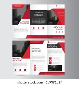 Red triangle business trifold Leaflet Brochure Flyer report template vector minimal flat design set, abstract three fold presentation layout templates a4 size