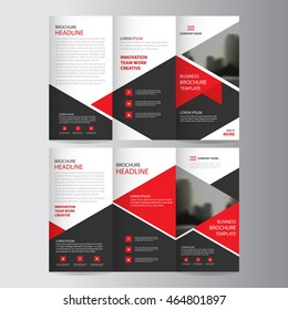 Red triangle business trifold, three fold Leaflet Brochure Flyer report template vector minimal flat design set