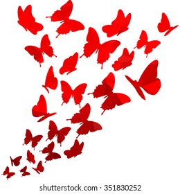 Red triangle butterflies swirl background isolated. Flying butterfly geometric pattern vector. 3d effect. Polygonal.