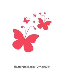 Red triangle butterflies swirl background isolated. Flying butterfly geometric pattern vector. 3d effect. Polygonal.